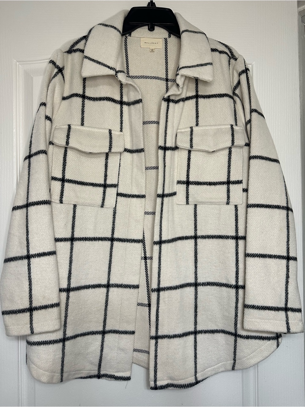 Melloday Ivory Black Windowpane Plaid Shacket Size L Flannel Jacket